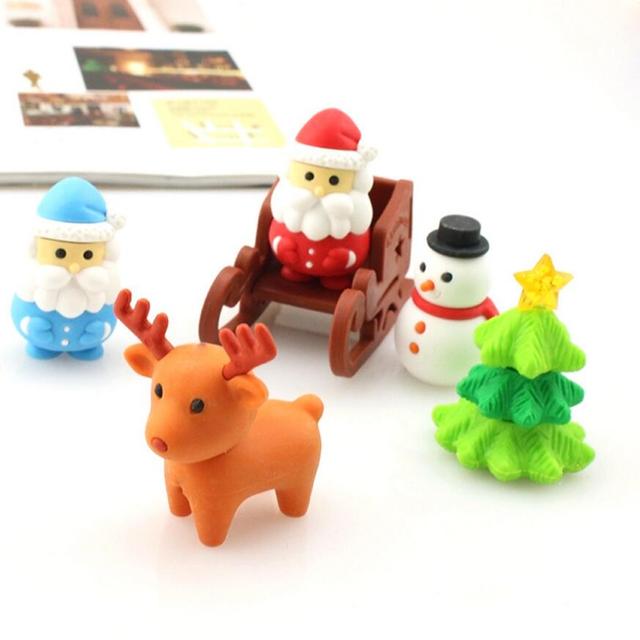 5 pcs/lot Cute Cartoon Eraser Deer Santa Christmas Tree Snowflake Snowman  Pencil Eraser Rubber For Kid School Stationery Supply